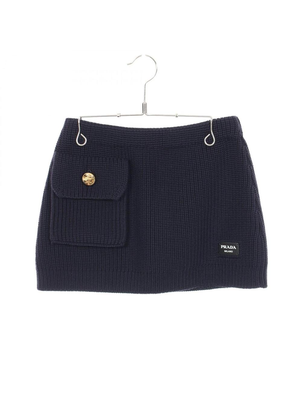 Prada Knit Skirt Wool Navy #38 Used #282218P71B